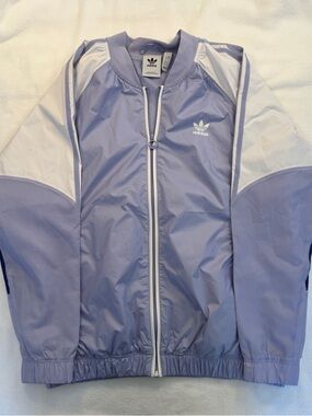 Adidas Lavender and White Oversized Y2K Windbreaker Blue Stripe Summer Spring